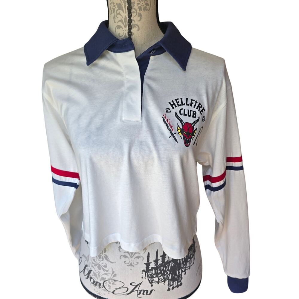 Stranger Things Hellfire Club Long Sleeve Crop Top Collar Size XS Womens